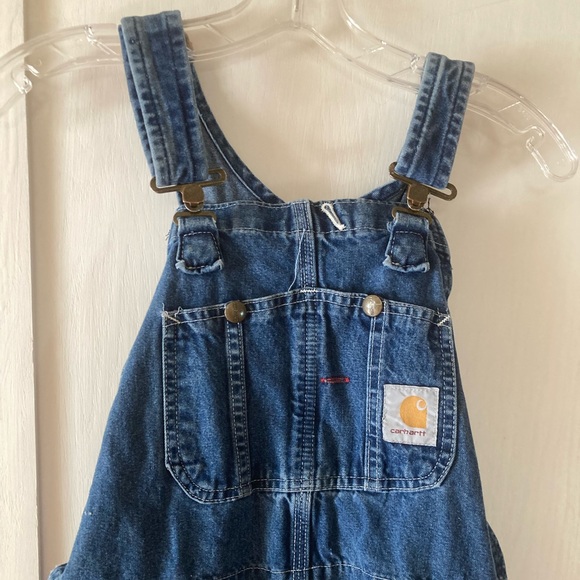 Carhartt Blue Denim Bib Overalls with Logo Patch - Picture 2 of 8